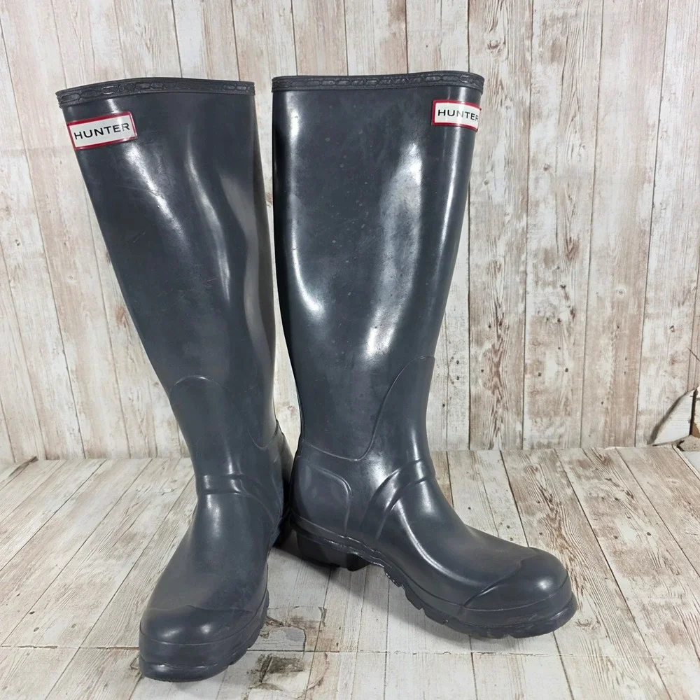 Hunter Original‎ Gloss Tall Navy Blue Rain Boots Womens Size 7 Waterproof W23616